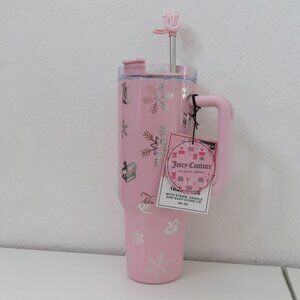 Juicy Couture Stainless Steel Christmas Pink Snowflakes Travel Mug Tumbler